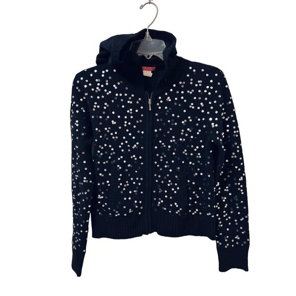 Women's Small J.Crew Wool sweatshirt hoodie black Sequins full zip - Picture 1 of 7